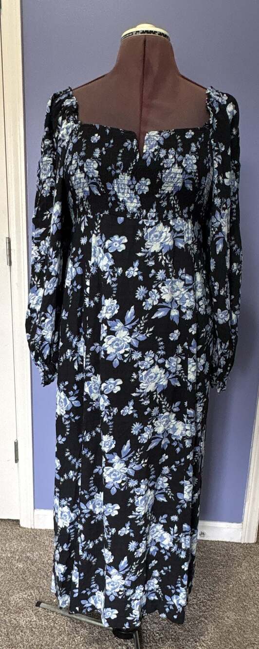 Free People Jaymes Floral Print Smocked Long Sleeve Midi Dress